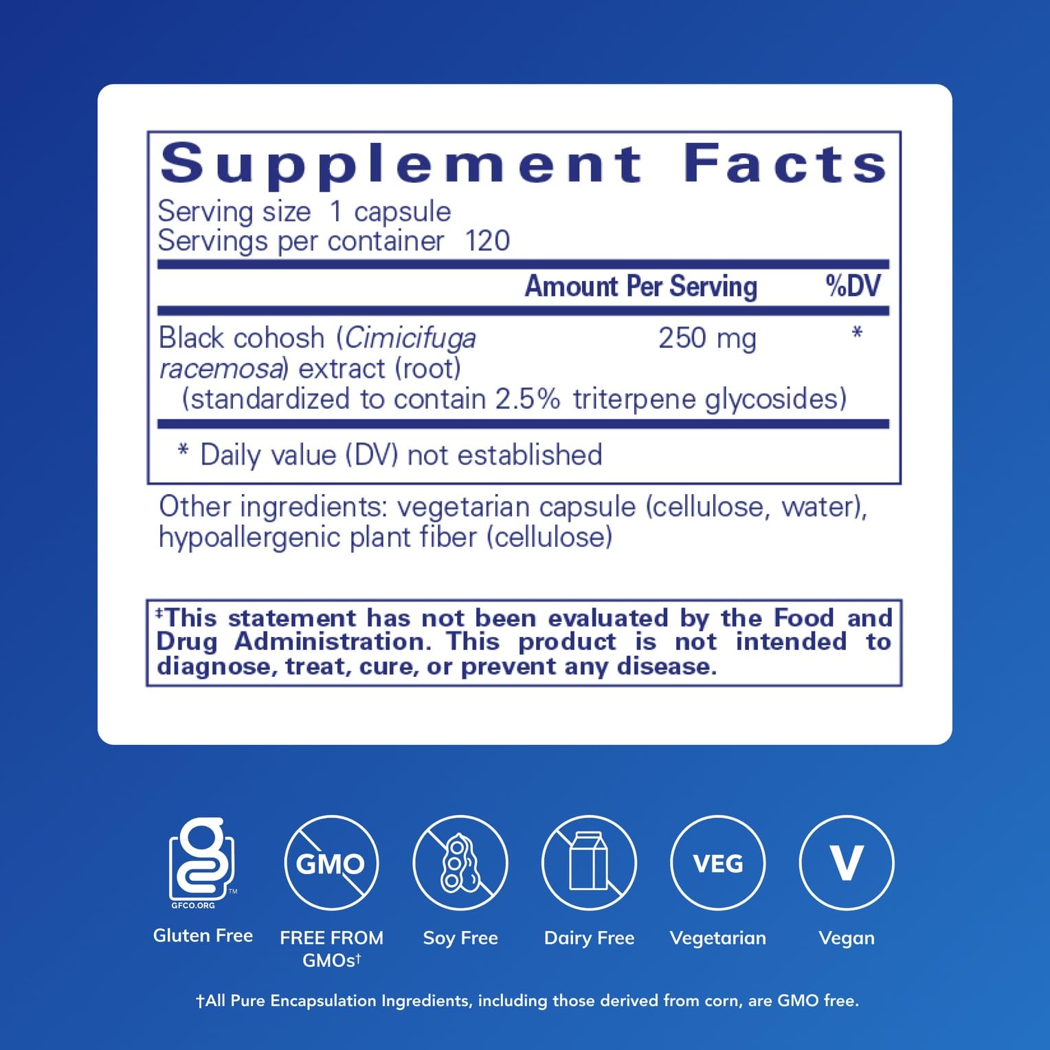 Pure Encapsulations Black Cohosh 2.5 capsules closeup highlighting smooth texture.