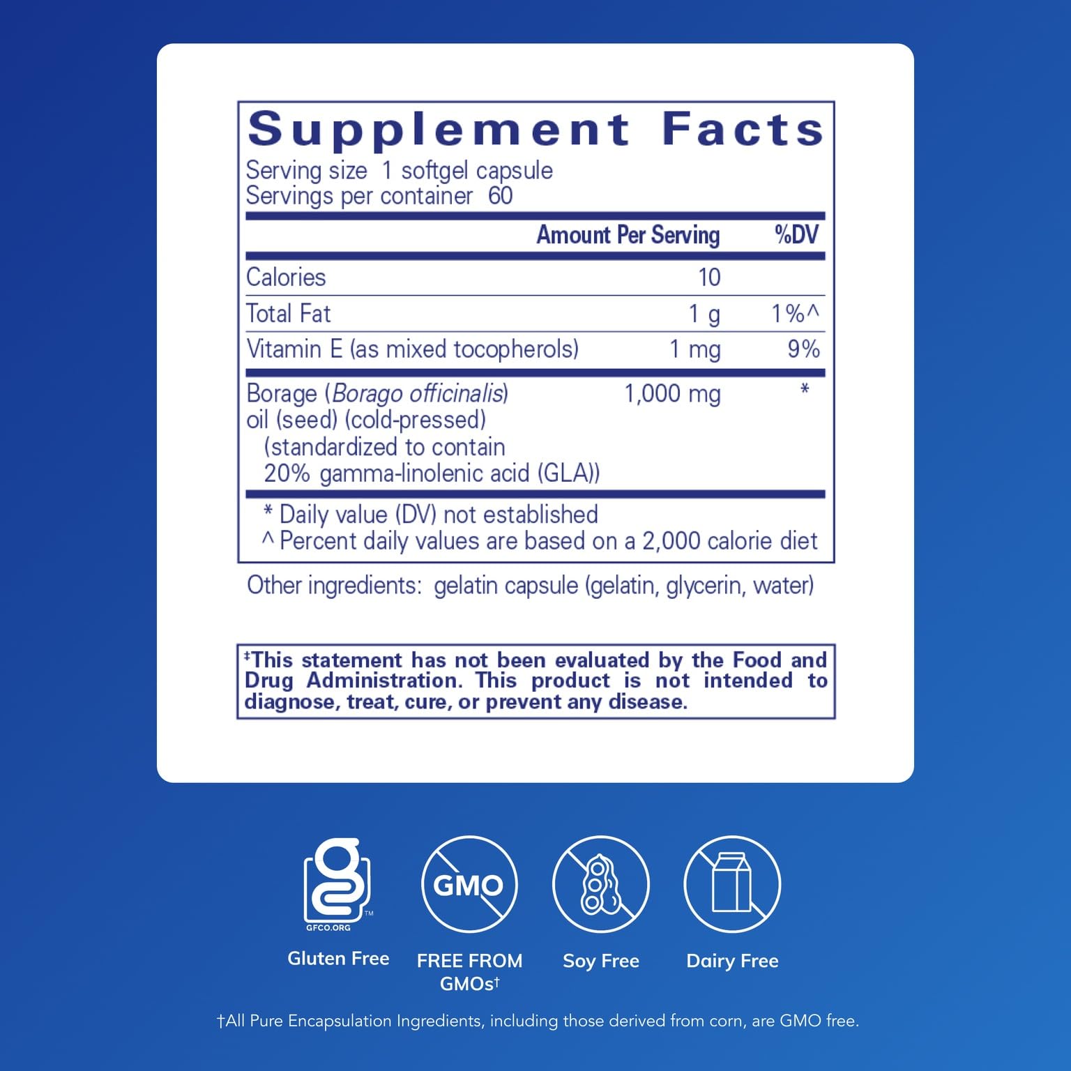 Pure Encapsulations Borage Oil softgels convenient daily capsules for immune and joint support