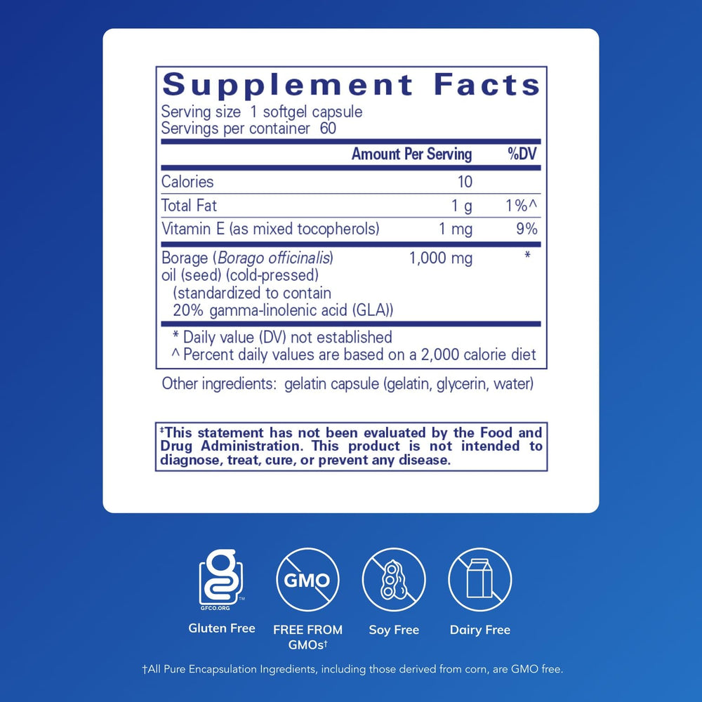 Pure Encapsulations Borage Oil softgels convenient daily capsules for immune and joint support