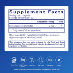 Pure Encapsulations Boron Glycinate capsules closeup highlighting a clean, gluten-free formulation.