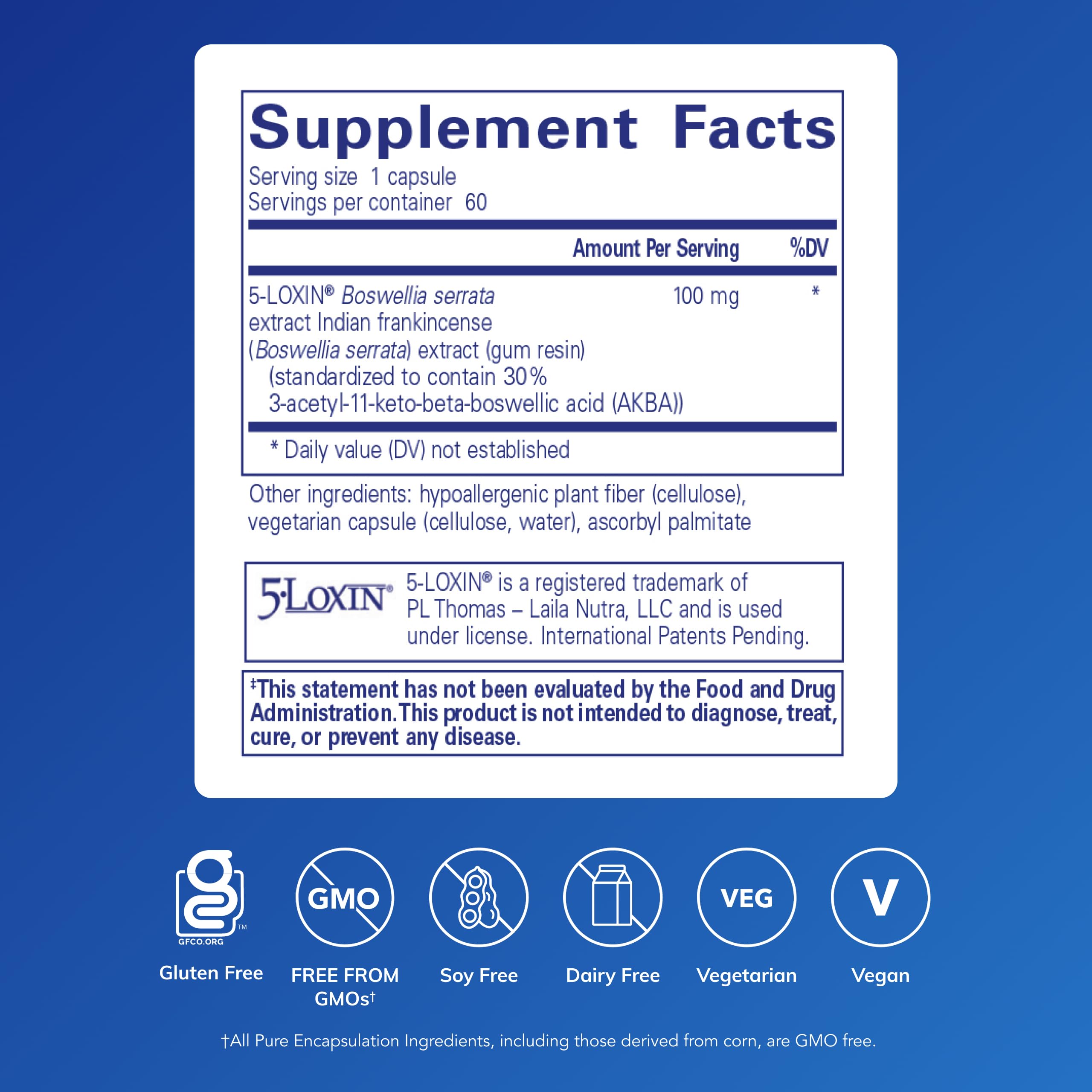 Pure Encapsulations Boswellia AKBA capsules shown for GI health and immune support