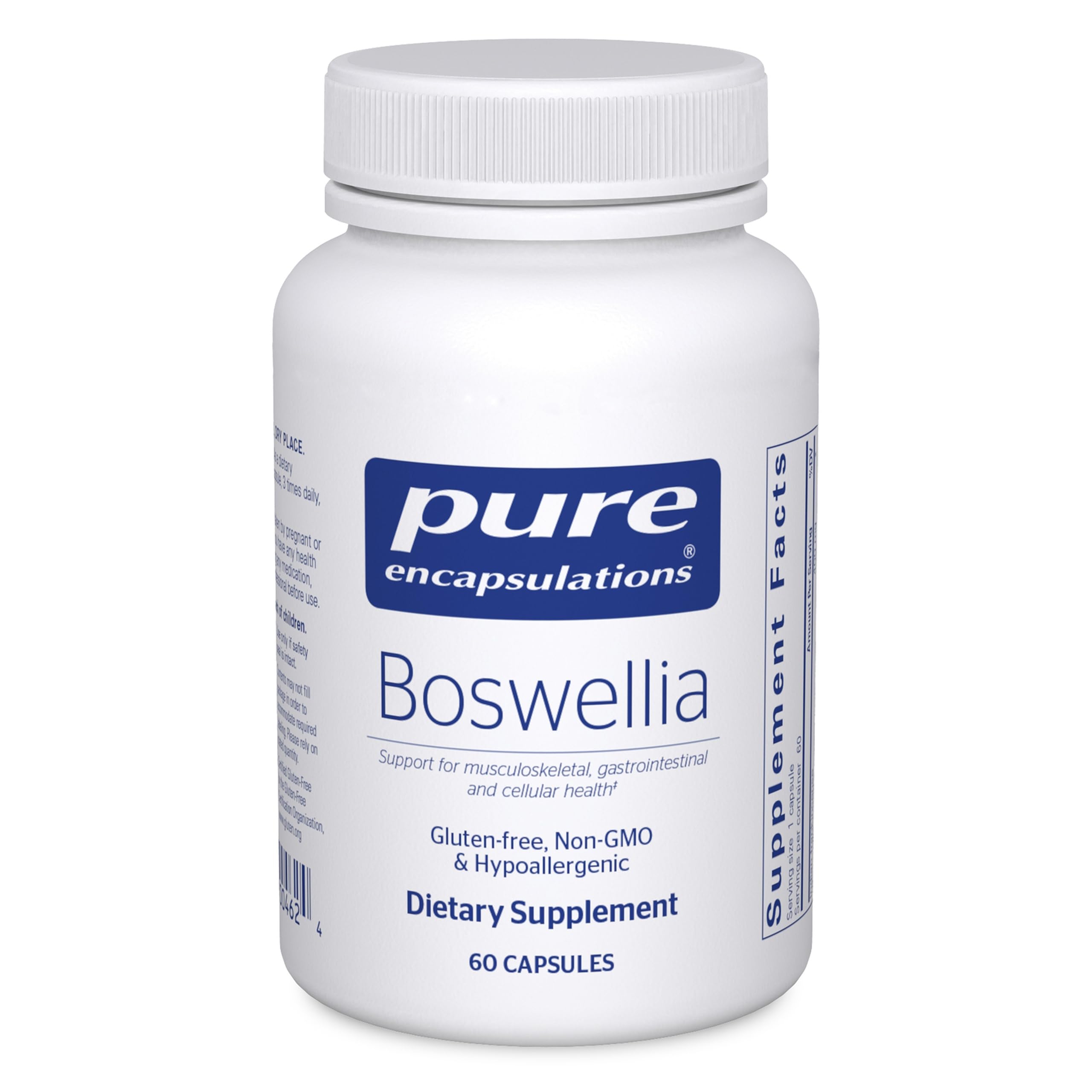 Pure Encapsulations Boswellia bottle on shelf supports general joint comfort and digestive health.