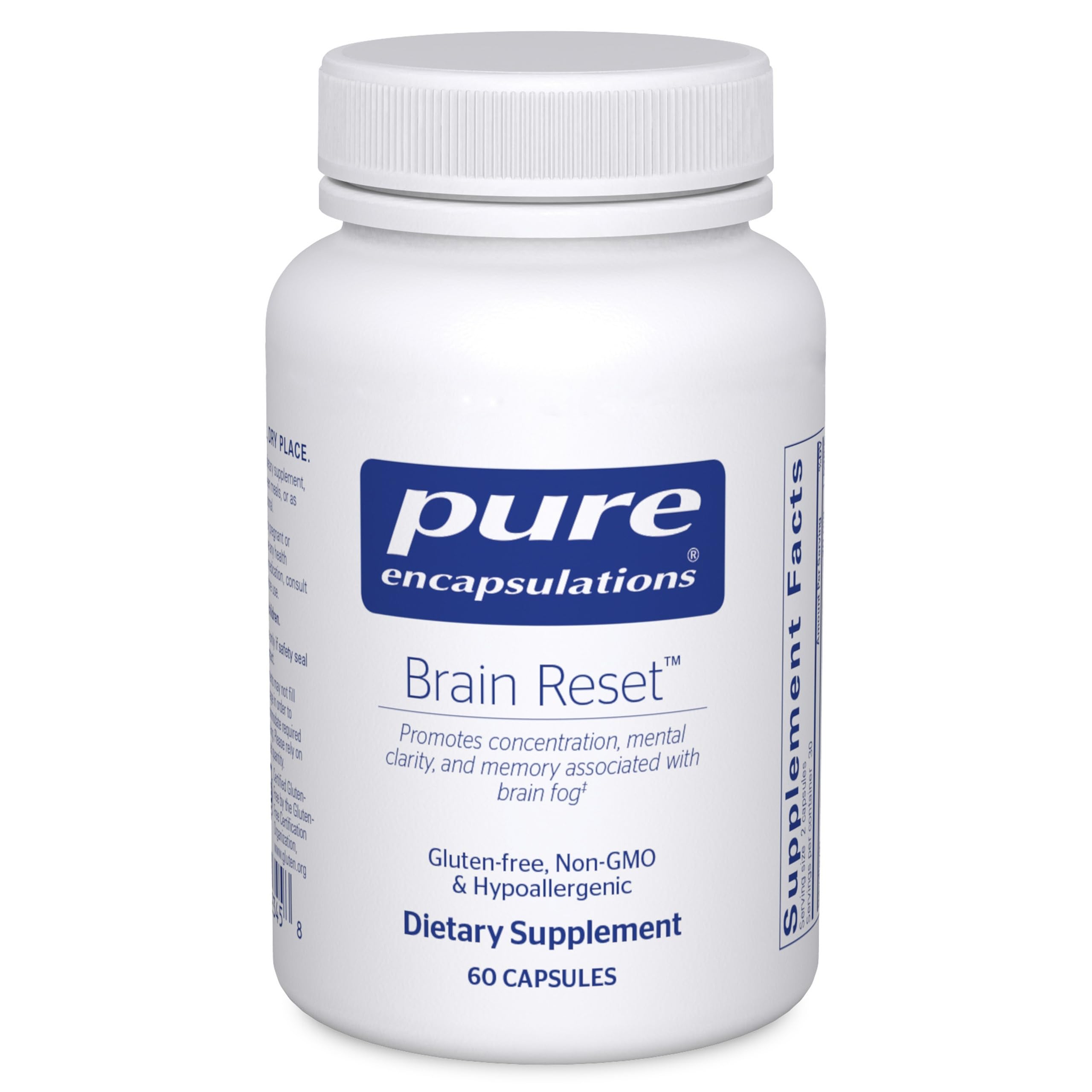 Pure Encapsulations Brain Reset bottle front promotes focus and mental clarity.