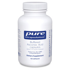 Pure Encapsulations Buffered Ascorbic Acid Capsules bottle showing neutral pH vitamin C for sensitive use.