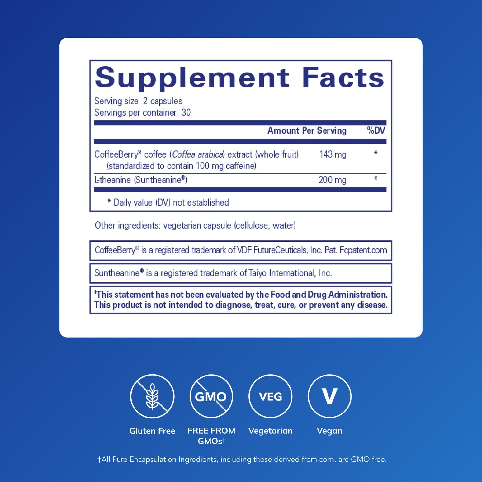 Pure Encapsulations CaffPhenol capsules close-up for smooth cognitive support.