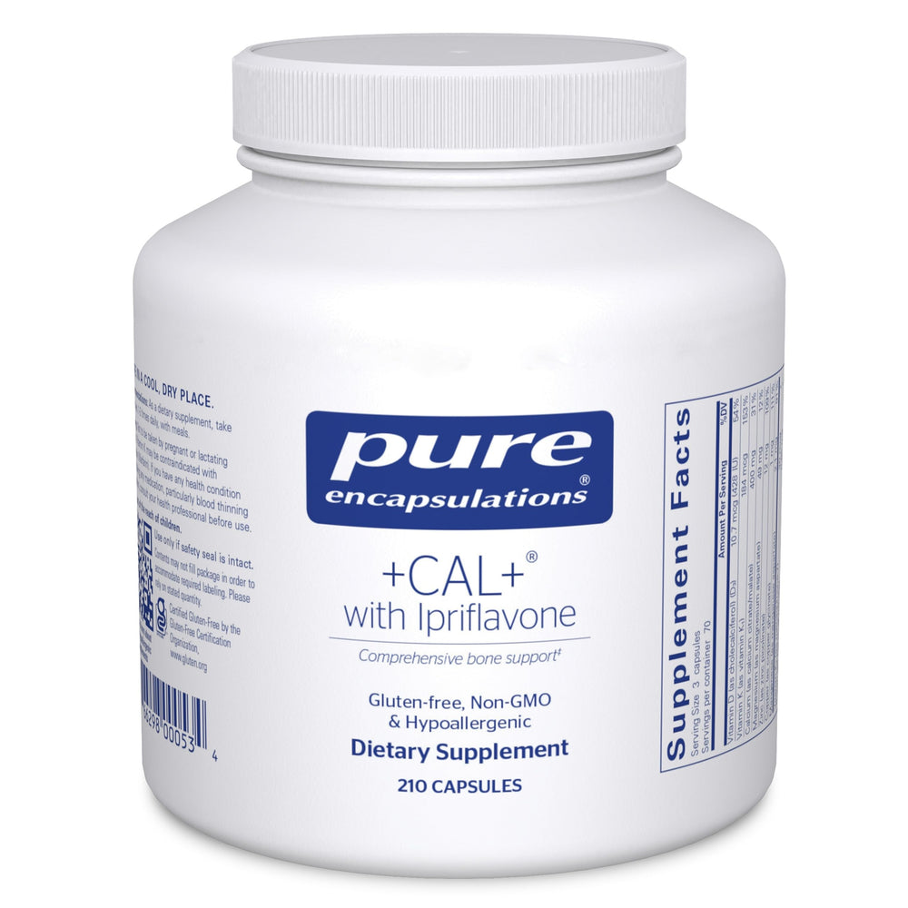 Pure Encapsulations +Cal+ with Ipriflavon bottle and capsules for bone support.