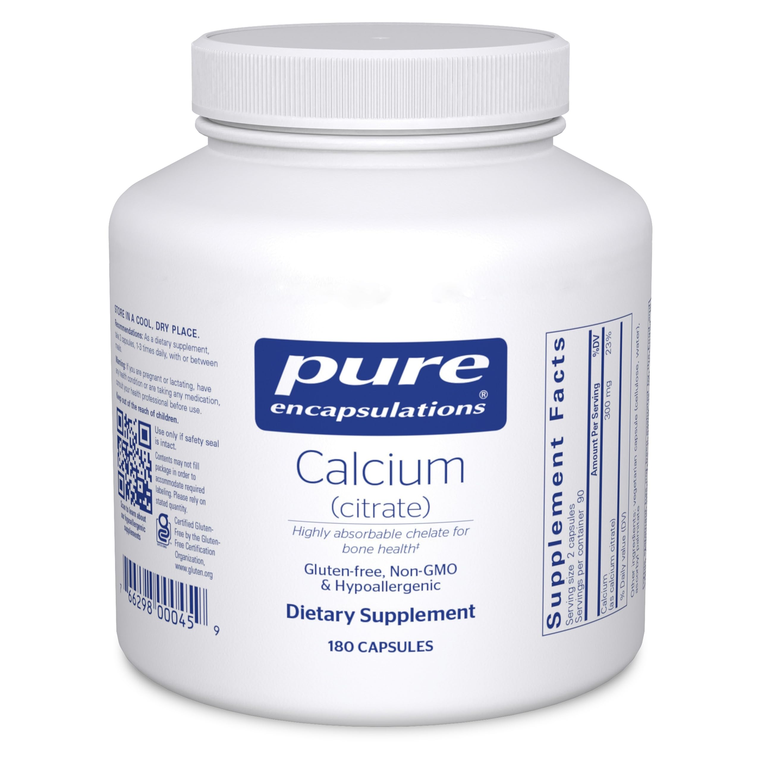 Pure Encapsulations Calcium Citrate bottle showing bone support potential