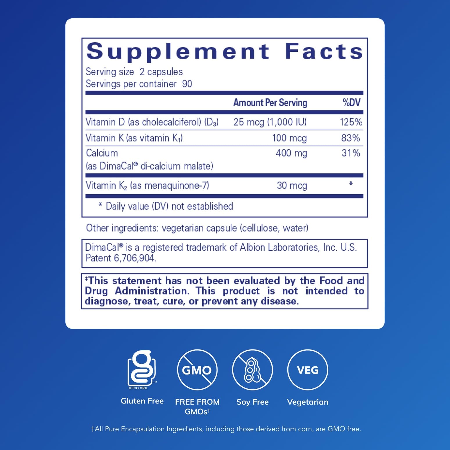 Close-up of Calcium K/D capsules emphasizing premium quality for daily use.