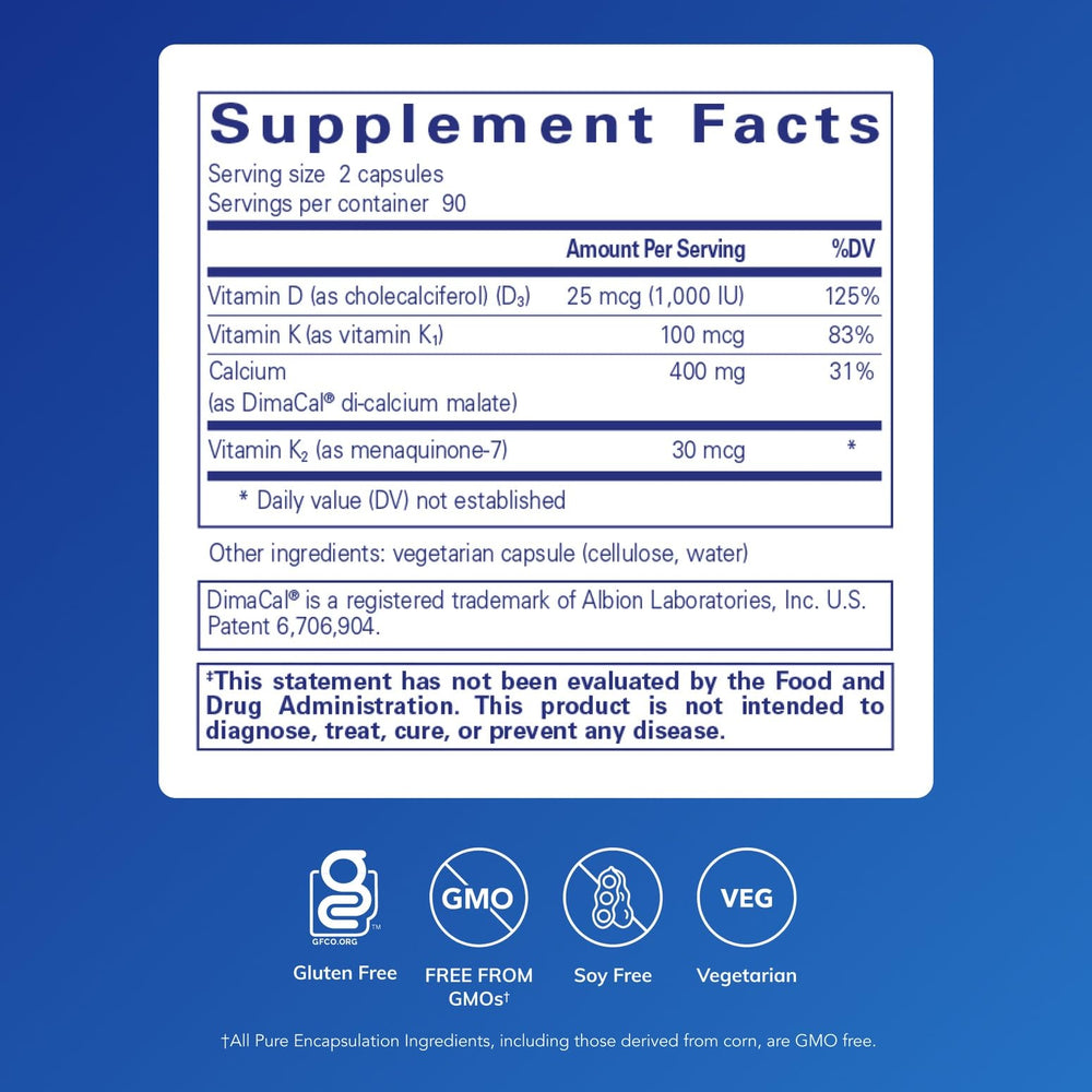 Close-up of Calcium K/D capsules emphasizing premium quality for daily use.