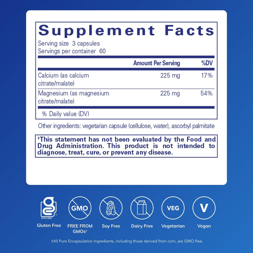 Pure Encapsulations calcium magnesium capsules ready for daily supplementation.