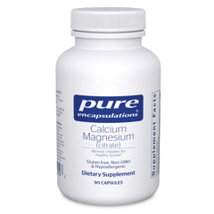 Pure Encapsulations Calcium Magnesium (Citrate) bottle front view for bone support.