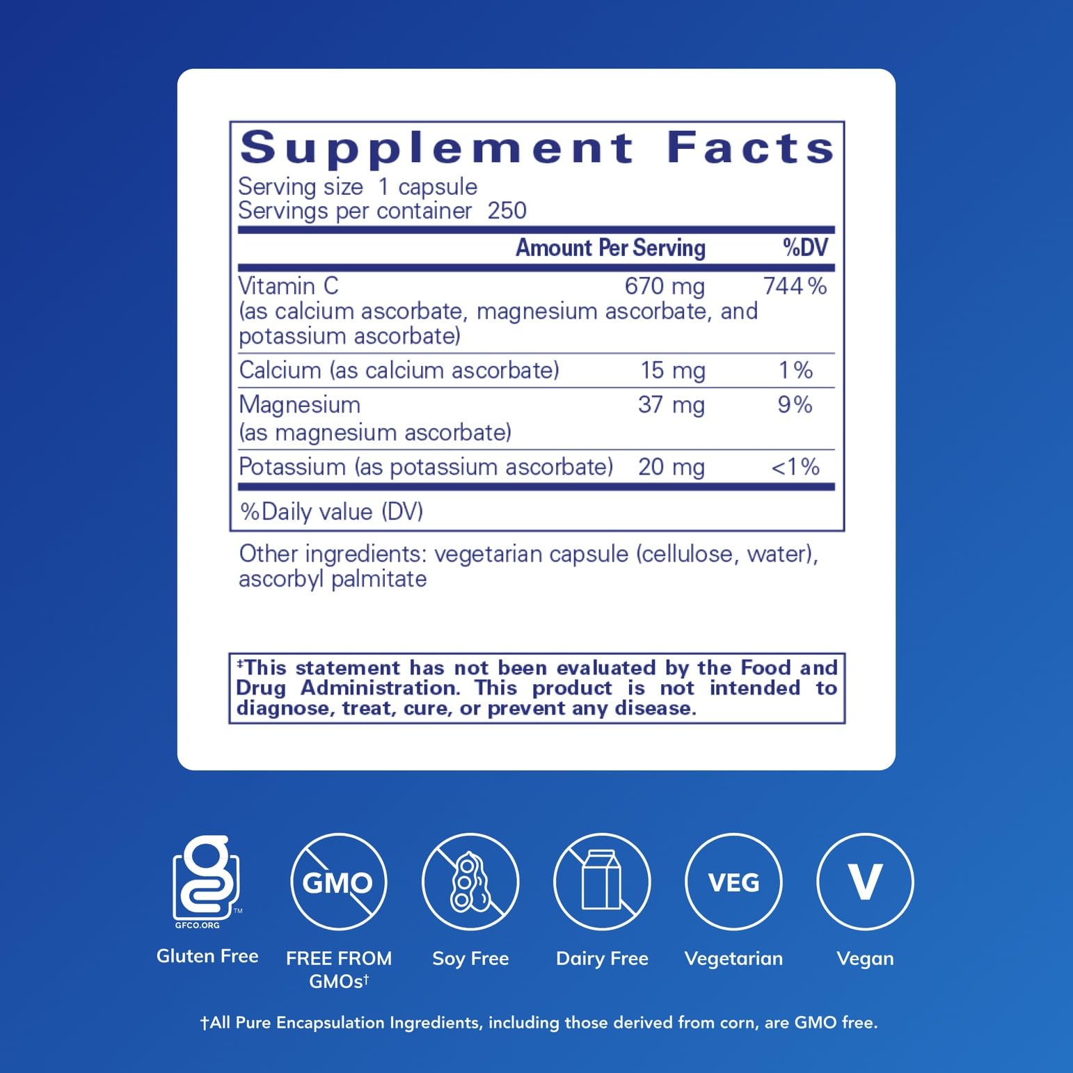 Pure Encapsulations Calcium Magnesium Potassium Ascorbate capsules for gentler stomach comfort.
