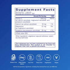 Pure Encapsulations Calcium Magnesium Potassium Ascorbate capsules for gentler stomach comfort.