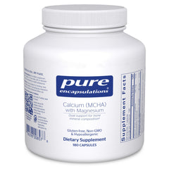 Pure Encapsulations Calcium MCHA with Magnesium bottle front view showing the mineral blend for bone support