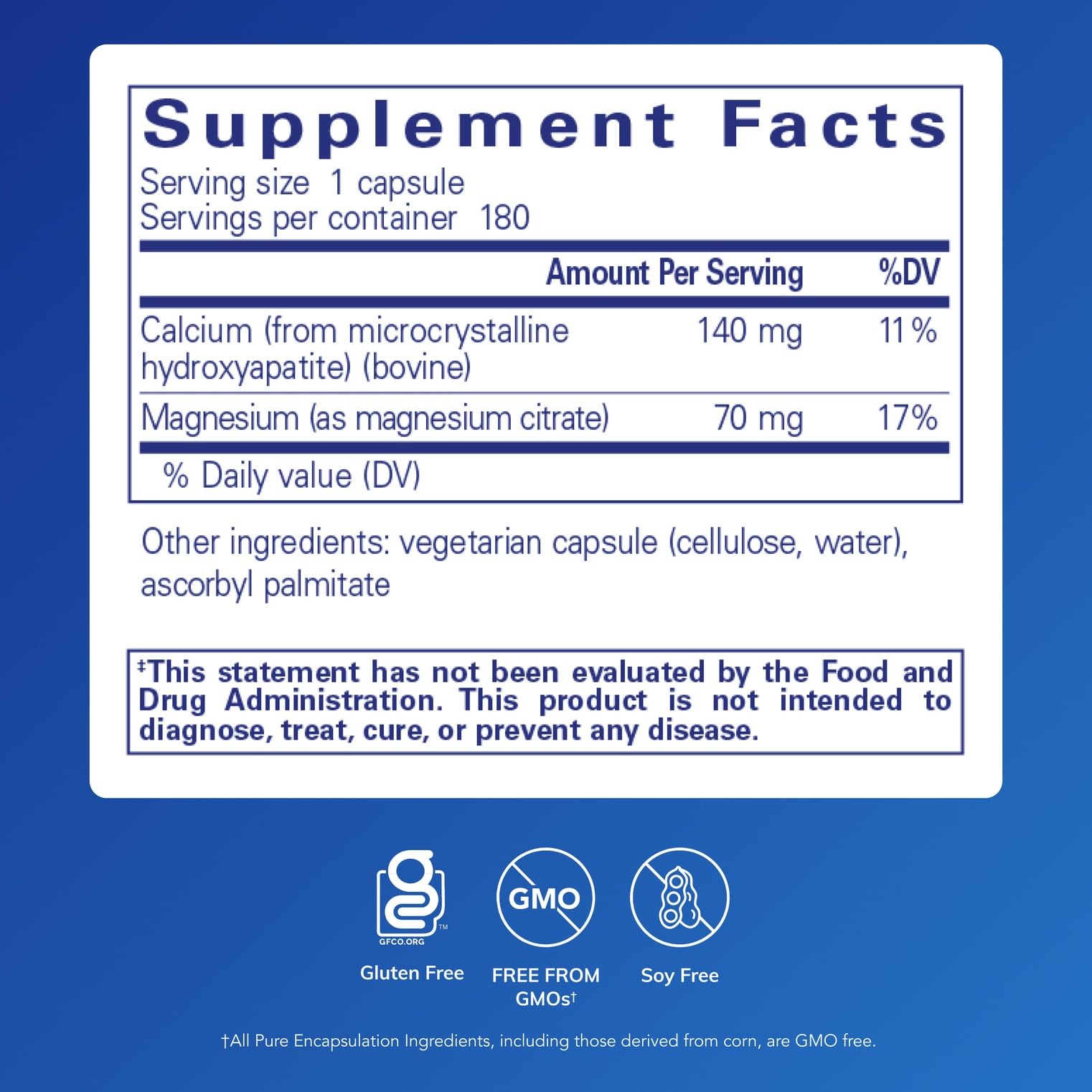 Pure Encapsulations Calcium MCHA bottle side view with supplement facts emphasizing electrolyte balance