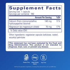 Pure Encapsulations Calcium MCHA bottle side view with supplement facts emphasizing electrolyte balance