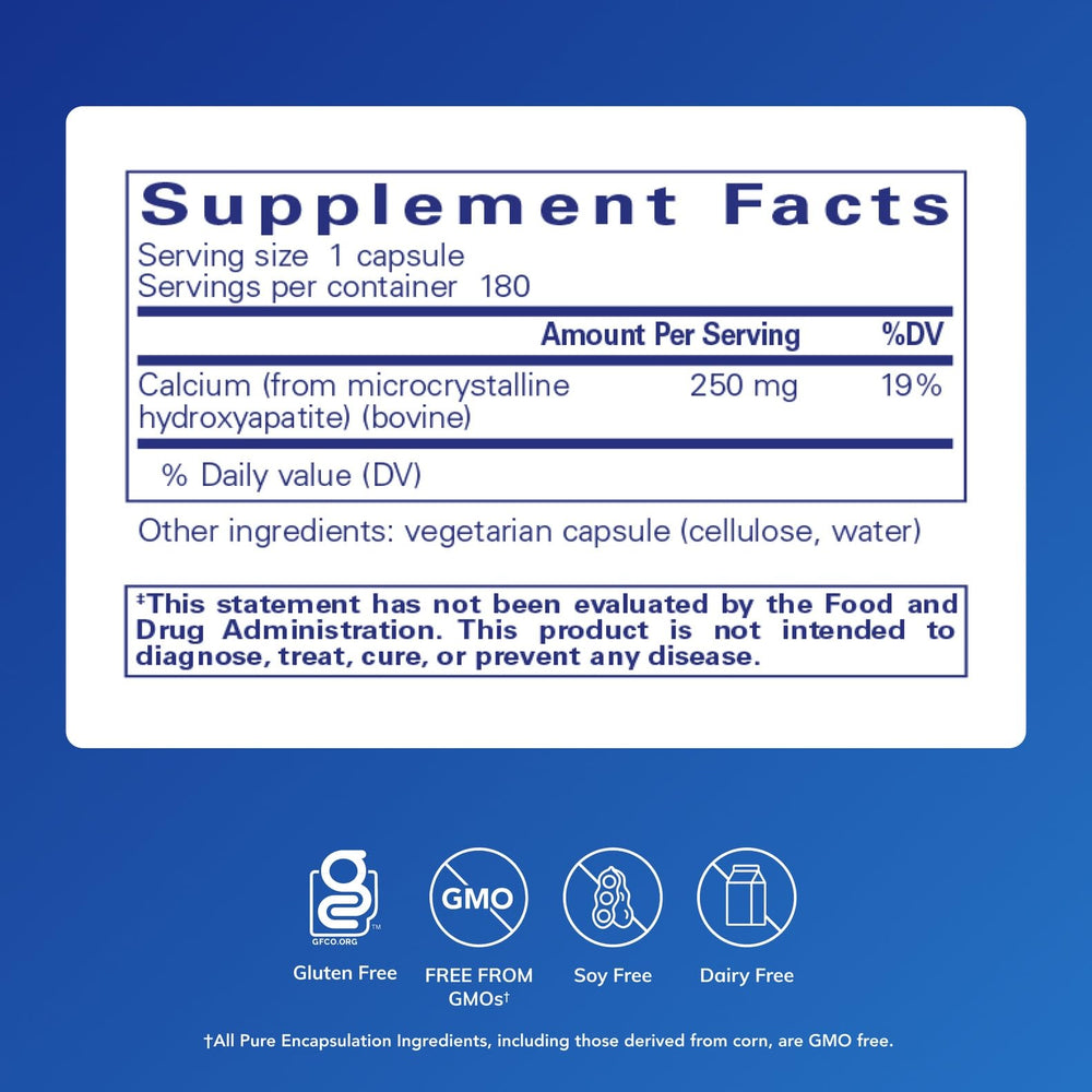 Calcium MCHA capsules arranged, suggesting healthy bone mass and daily supplementation.