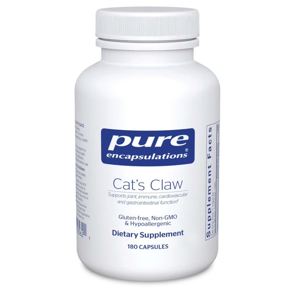 Pure Encapsulations Cat's Claw bottle front shows premium packaging for daily use.