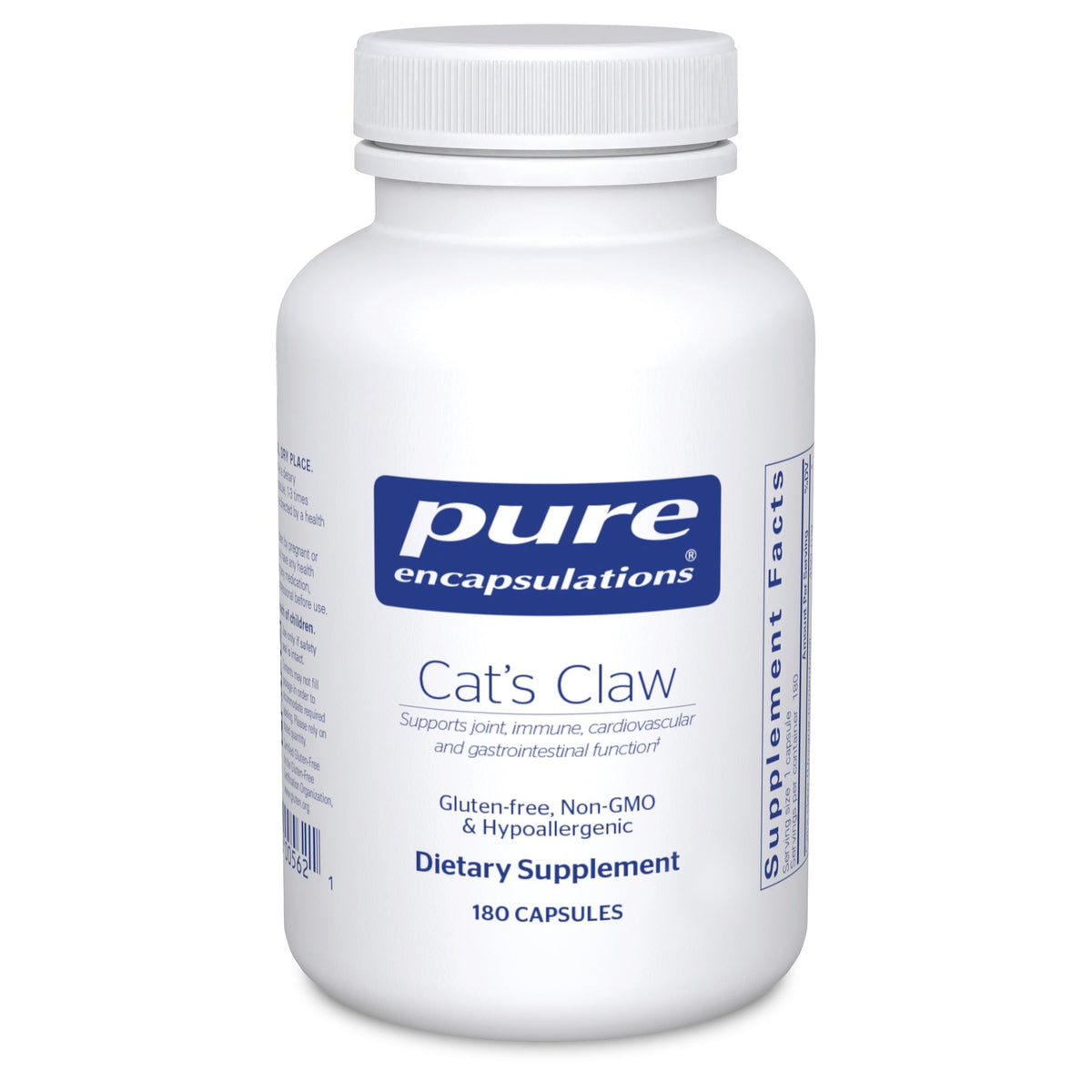 Pure Encapsulations Cat's Claw bottle front shows premium packaging for daily use.