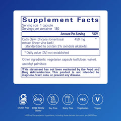 Cat's Claw capsules close-up highlights smooth, easy-to-swallow capsules.