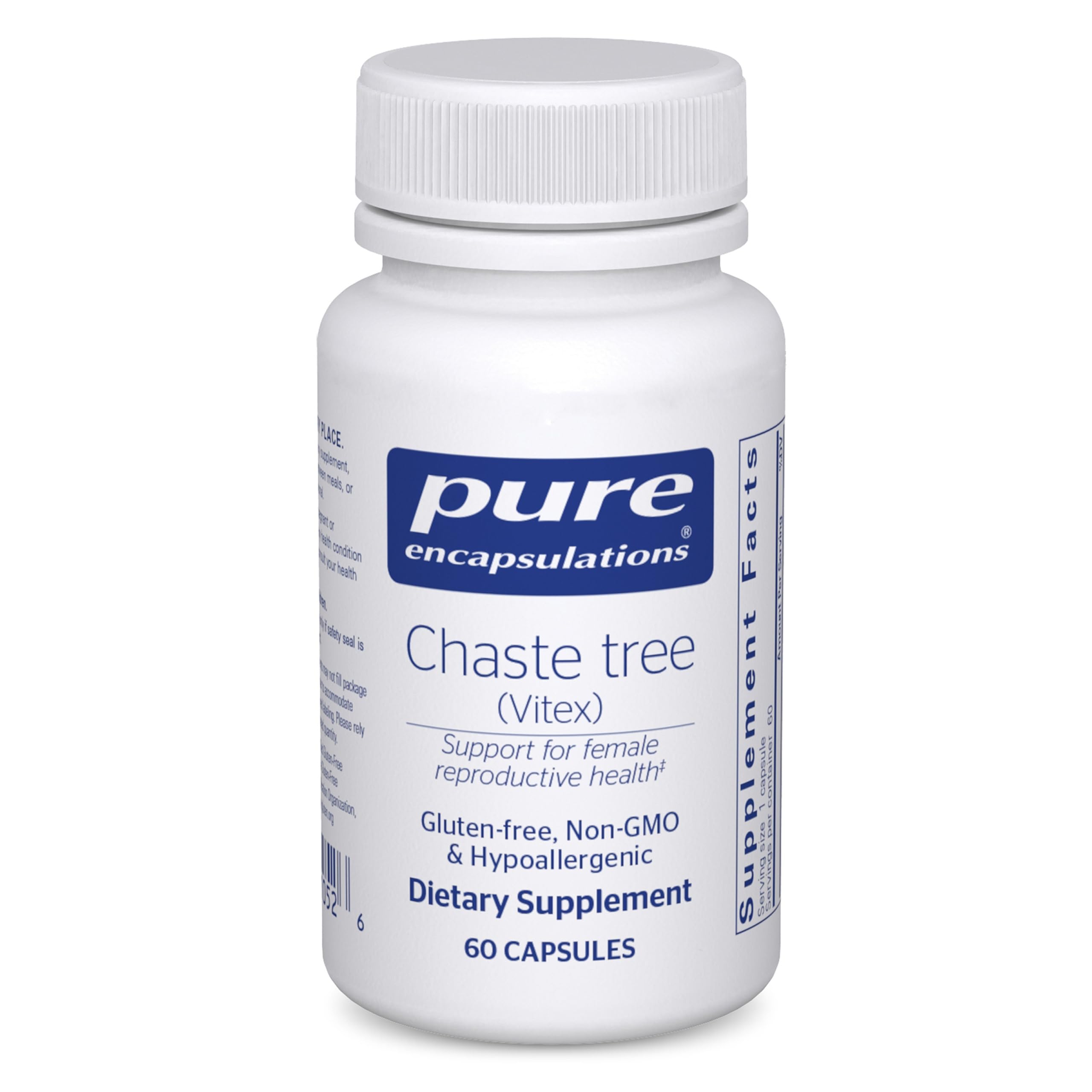 Pure Encapsulations Chaste Tree bottle with label supporting hormonal balance naturally.