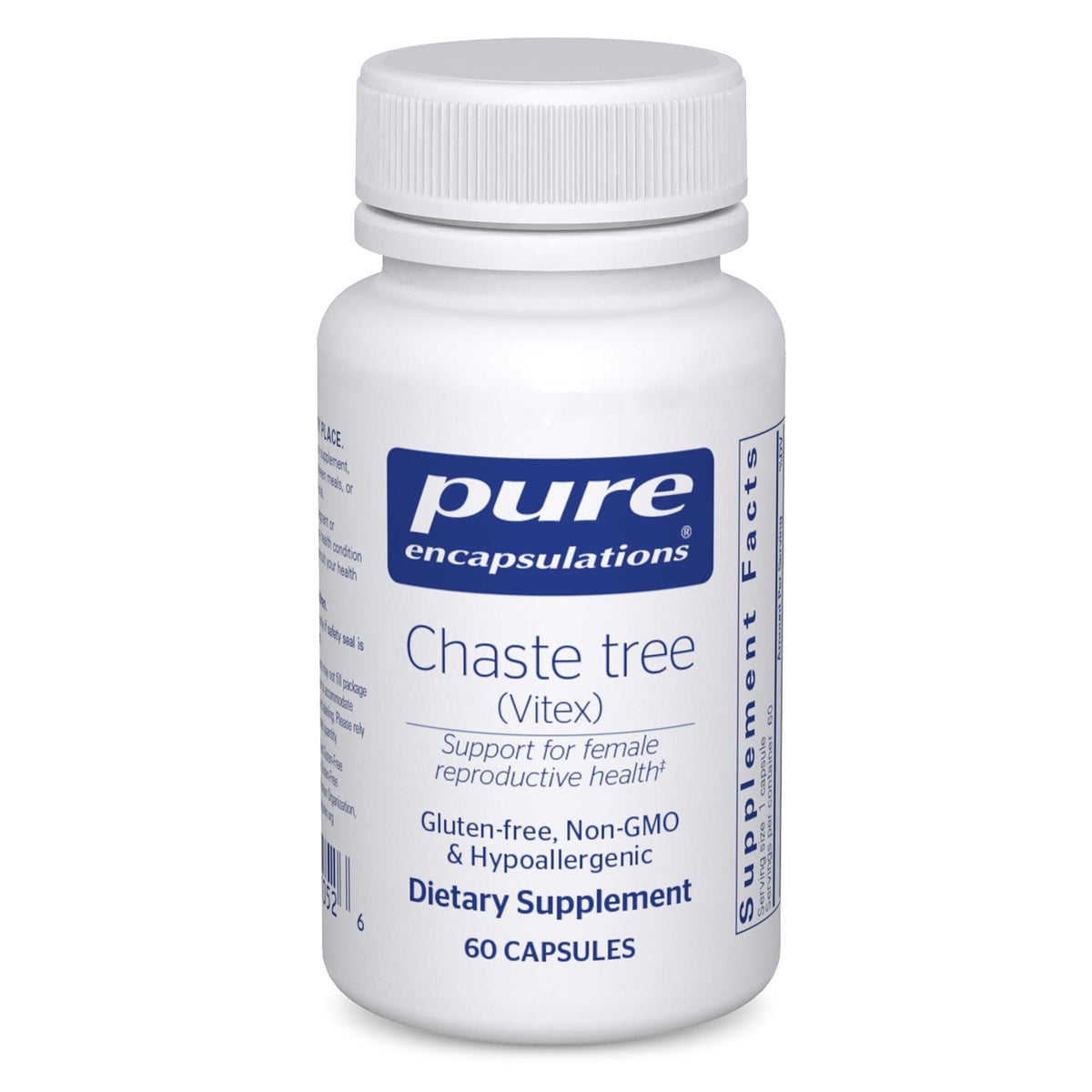 Pure Encapsulations Chaste Tree bottle with label supporting hormonal balance naturally.