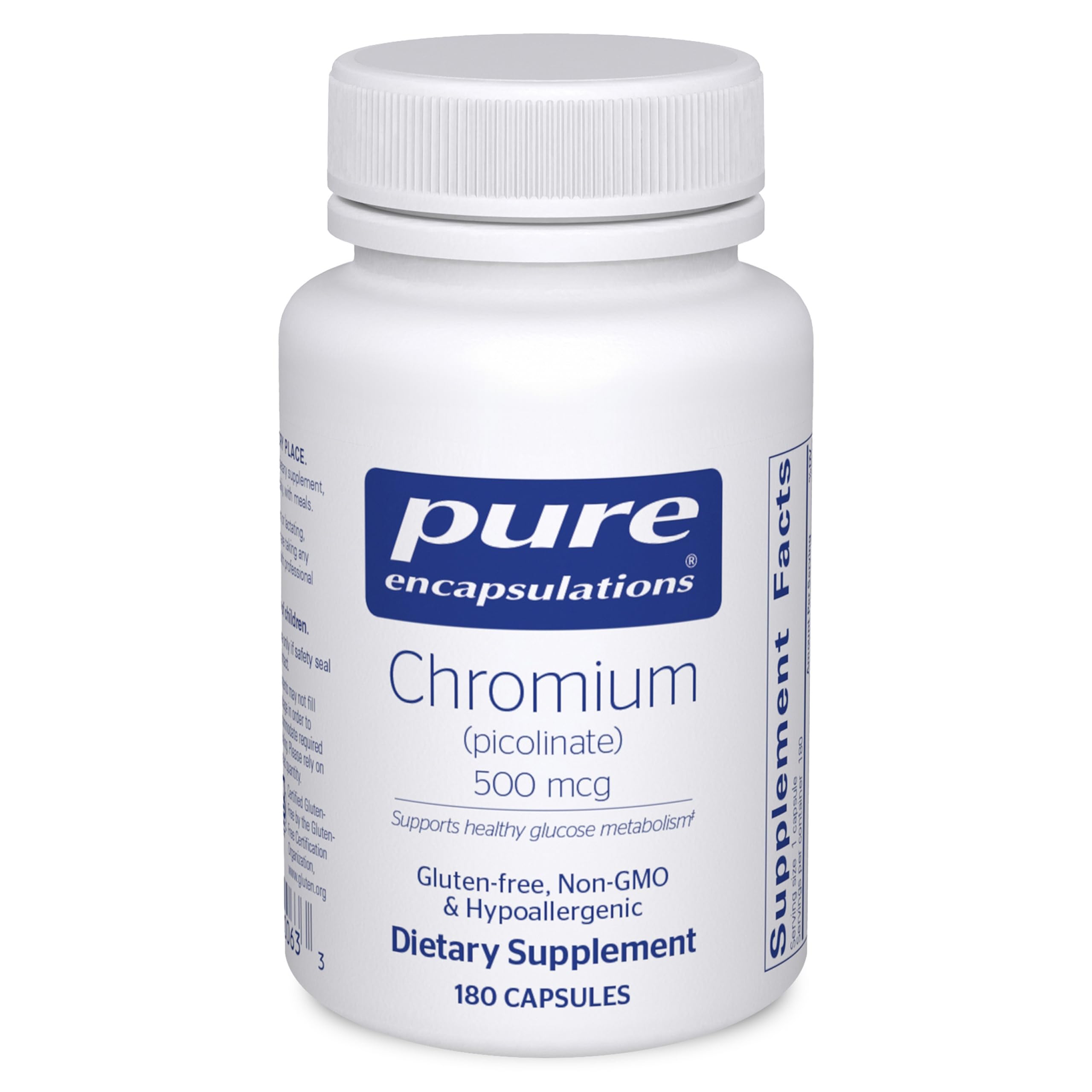Pure Encapsulations Chromium Picolinate 500mcg bottle front, metabolism support