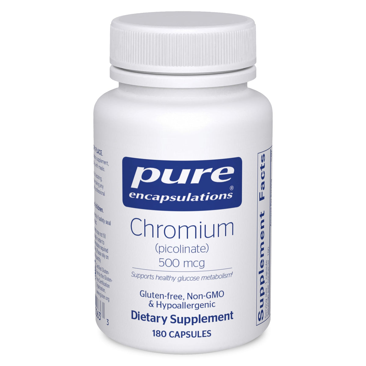 Pure Encapsulations Chromium Picolinate 500mcg bottle front, metabolism support