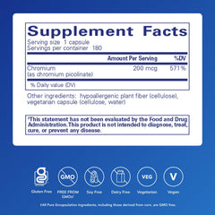 Chromium Picolinate capsules closeup highlighting hypoallergenic formulation.