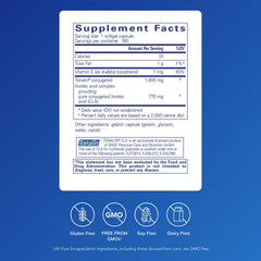Pure Encapsulations CLA 1000mg softgels close-up emphasizes smooth, easy-to-swallow capsules.