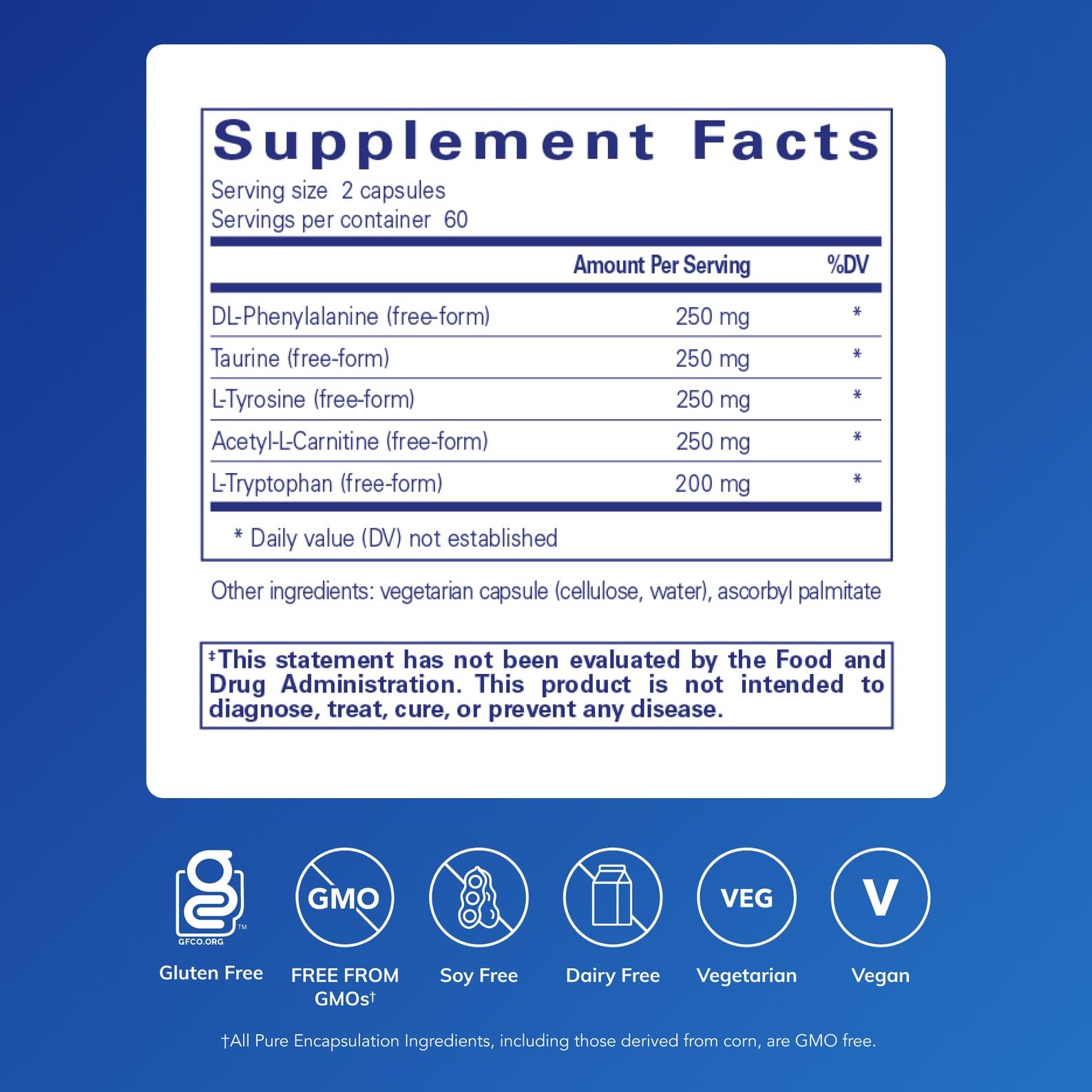 Front label of Cognitive Aminos highlights hypoallergenic, pure ingredients