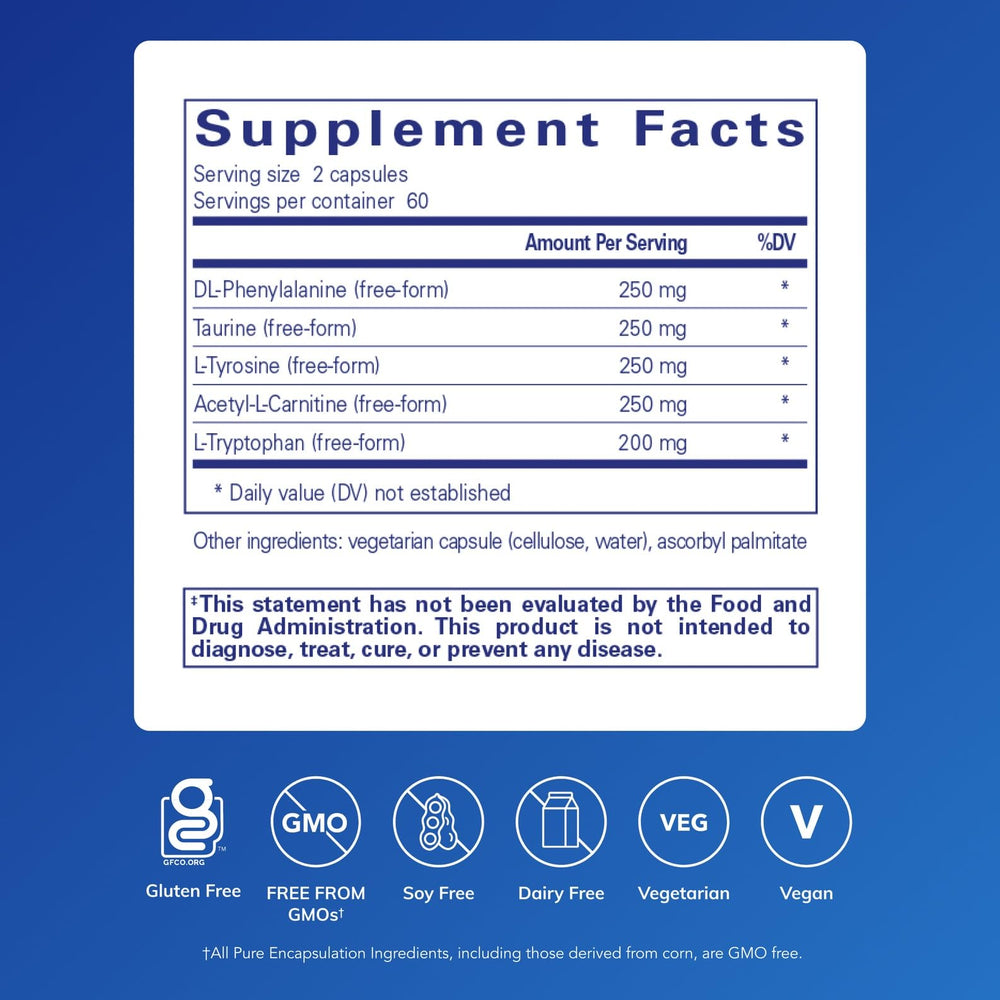Front label of Cognitive Aminos highlights hypoallergenic, pure ingredients
