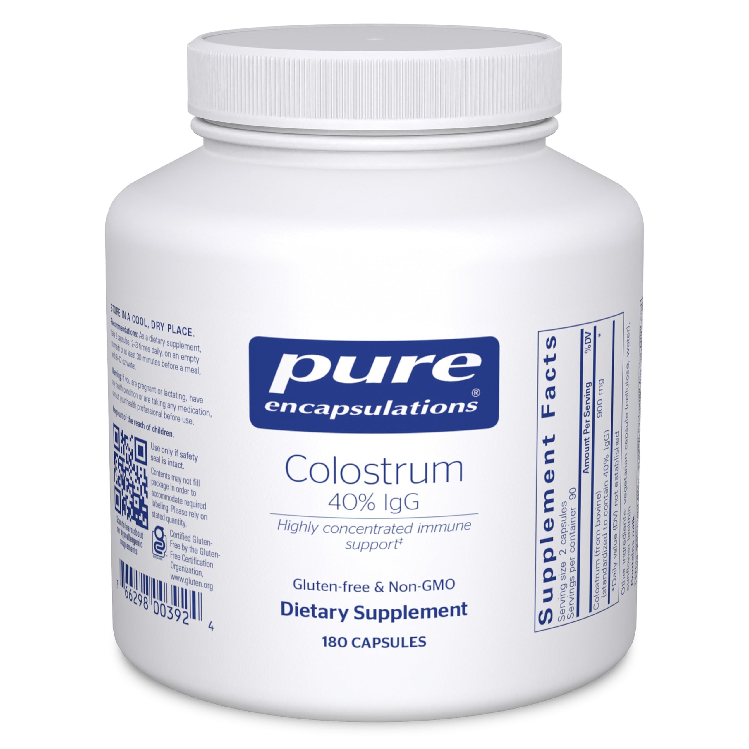 Pure Encapsulations Colostrum bottle front view for potential immune support daily use