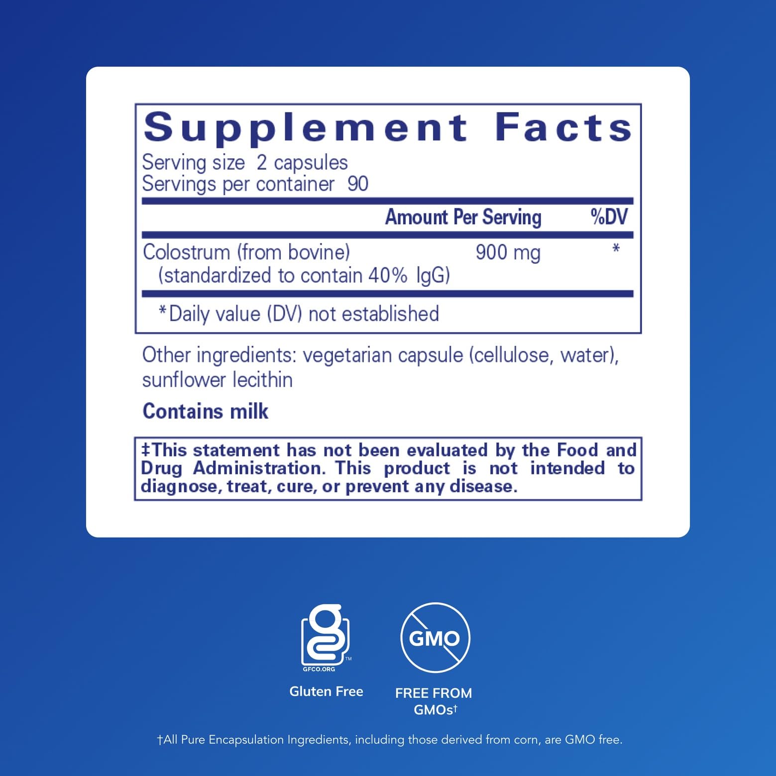 Pure Encapsulations Colostrum capsules close-up for easy dosing