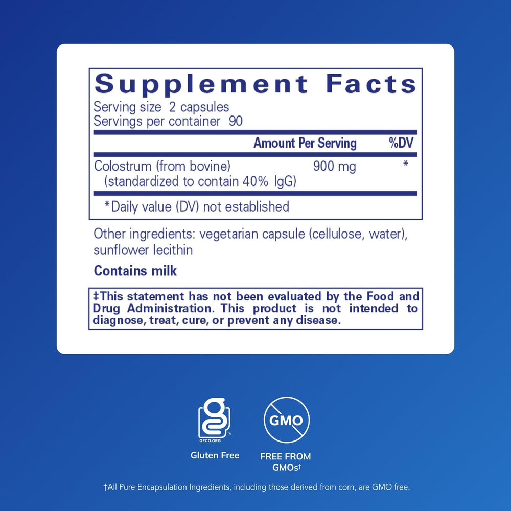 Pure Encapsulations Colostrum capsules close-up for easy dosing