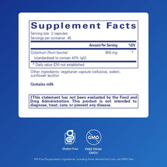 Pure Encapsulations Colostrum capsules shown for easy daily immune balance.
