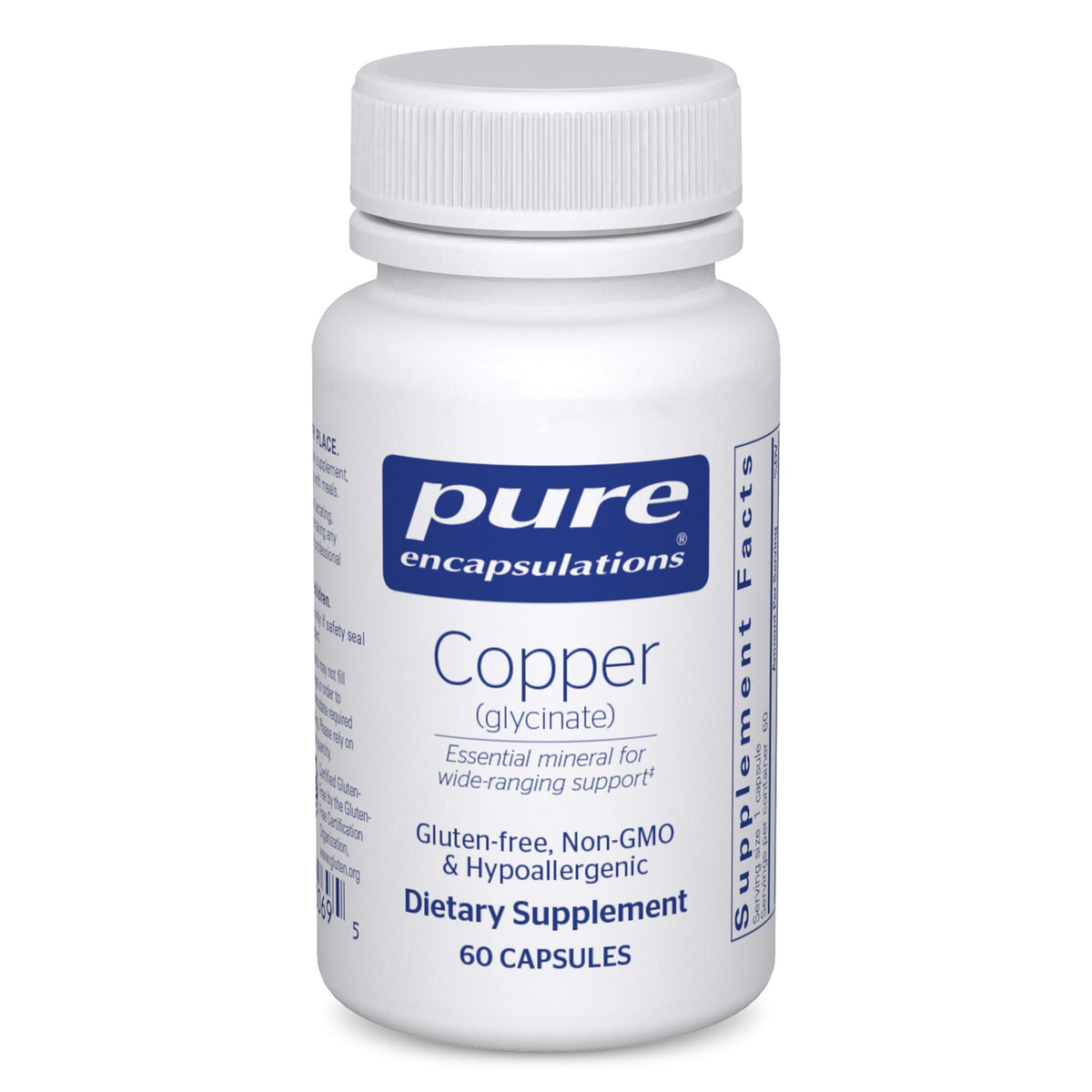 Pure Encapsulations Copper Glycinate bottle front for daily mineral support