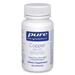 Pure Encapsulations Copper Glycinate bottle front for daily mineral support