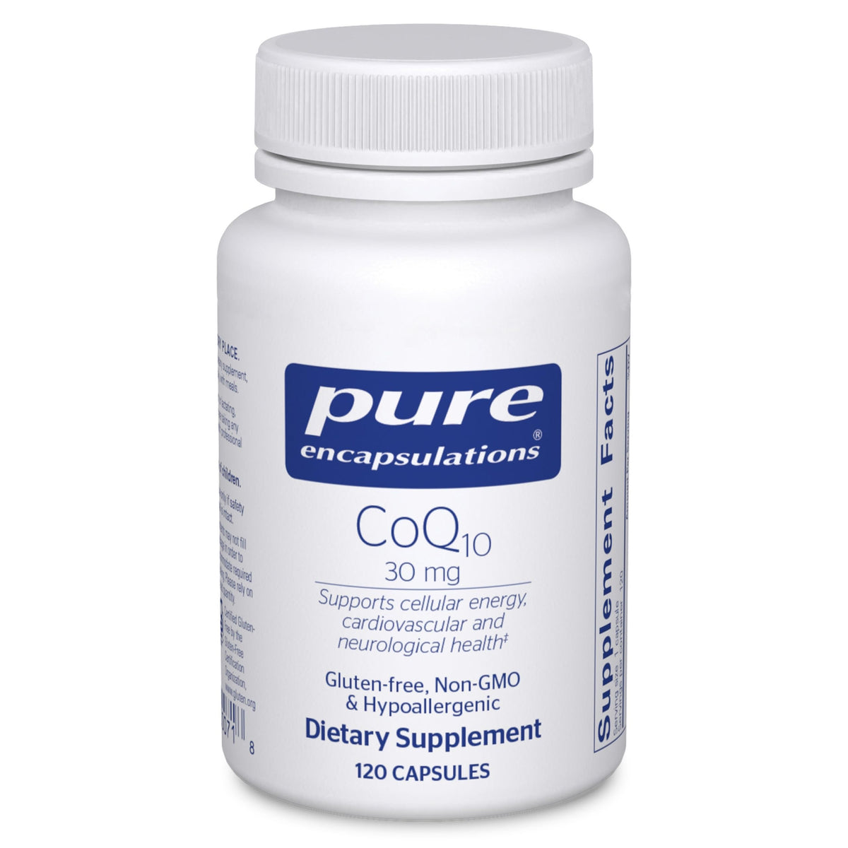 Pure Encapsulations CoQ10 30 mg bottle supports cellular energy and overall wellness.