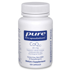 Pure Encapsulations CoQ10 30 mg bottle supports cellular energy and overall wellness.