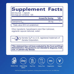 CoQ10 30 mg capsules ready for daily antioxidant support with Pure Encapsulations.