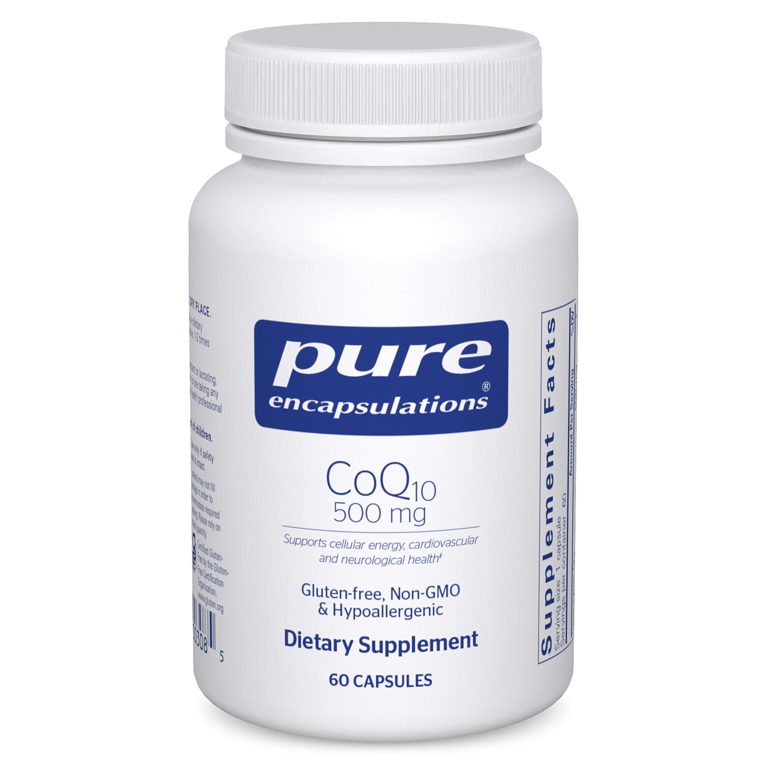 Pure Encapsulations CoQ10 500 mg bottle front view for energy support