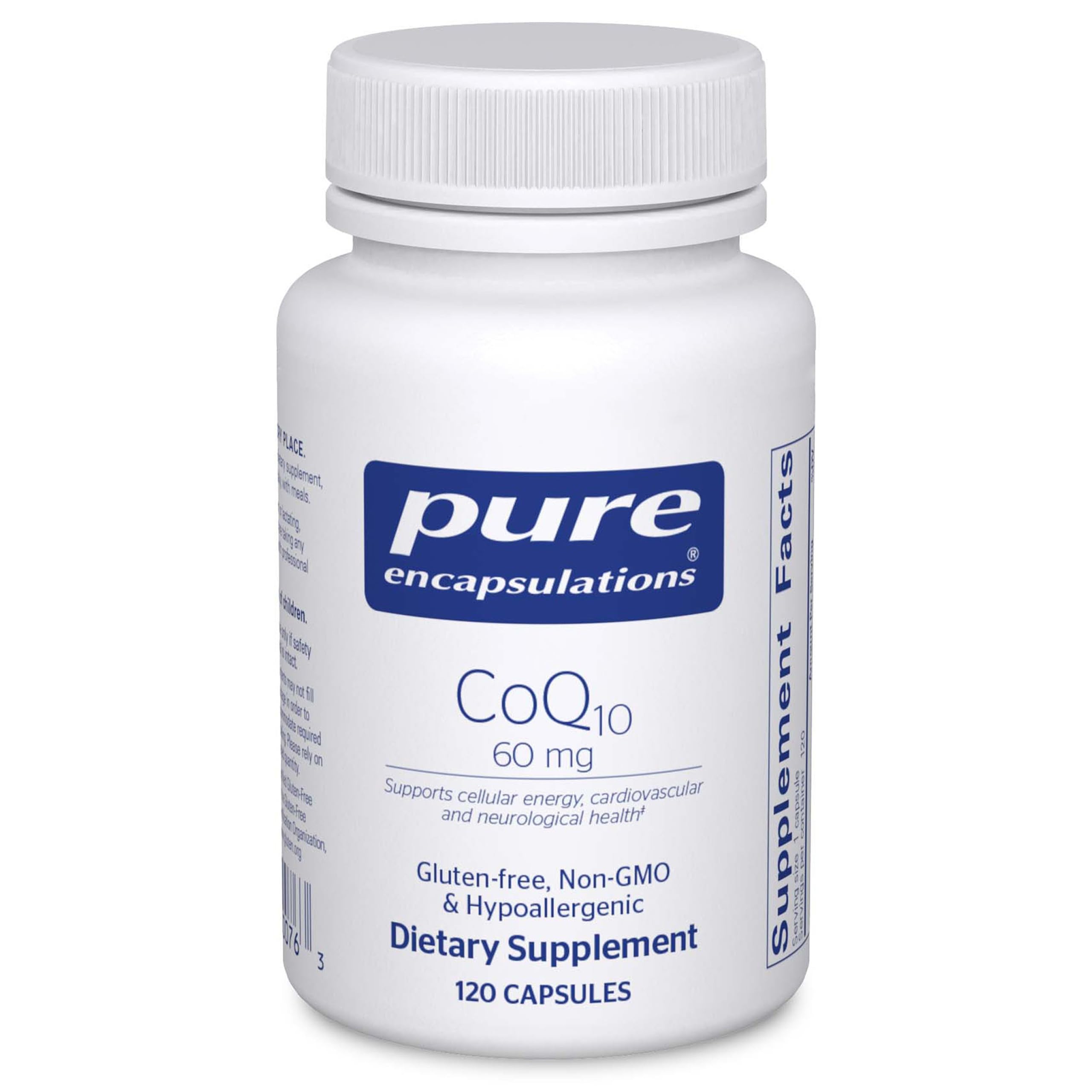 Pure Encapsulations CoQ10 60 mg bottle front view highlighting energy support