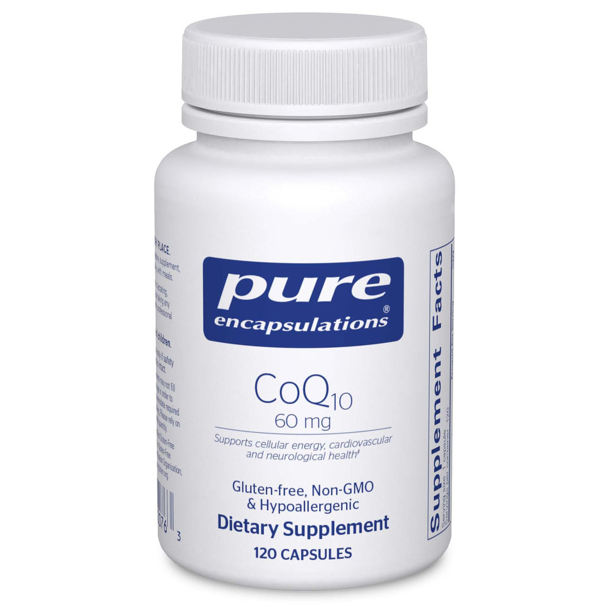 Pure Encapsulations CoQ10 60 mg bottle front view highlighting energy support