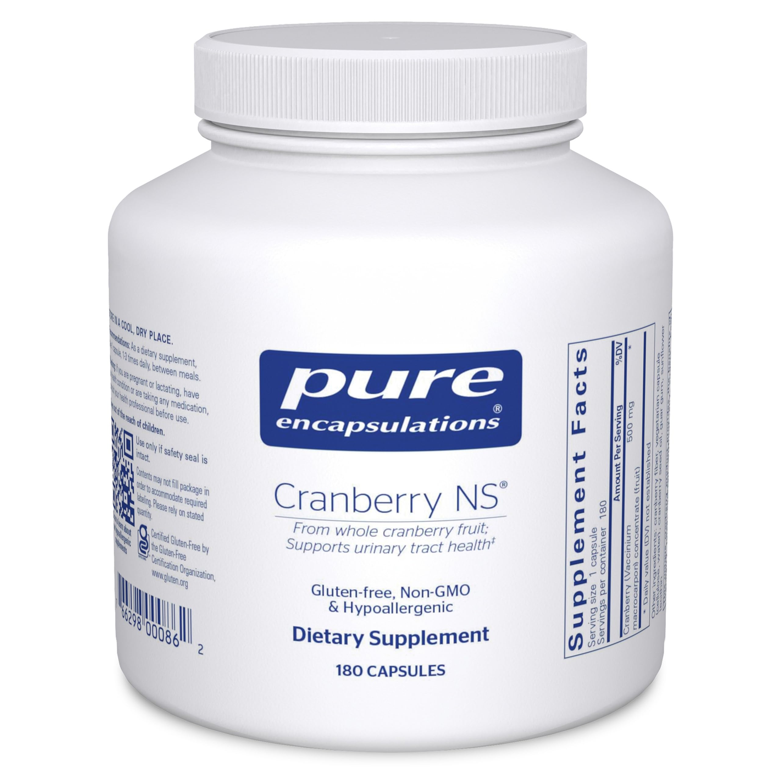 Pure Encapsulations Cranberry NS bottle front for urinary tract health support.
