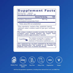 Pure Encapsulations Cranberry NS bottle side view showcasing hypoallergenic formula.