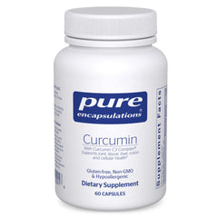 Pure Encapsulations Curcumin 500mg bottle front showing joint and liver support features