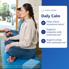 Pure Encapsulations Daily Calm label front displays vegan, non-GMO, gluten-free attributes for mindful shoppers.