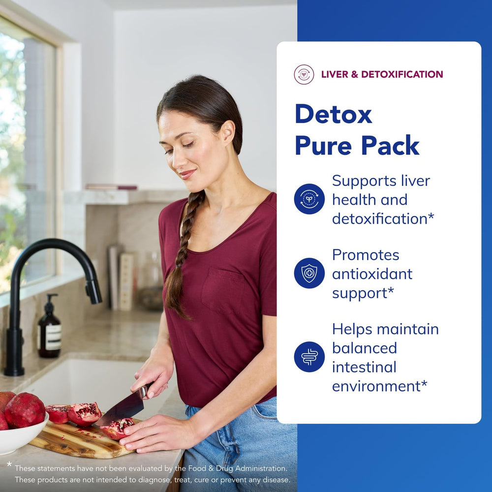 Detox Pure Pack bottle and packets shown for convenient daily use.