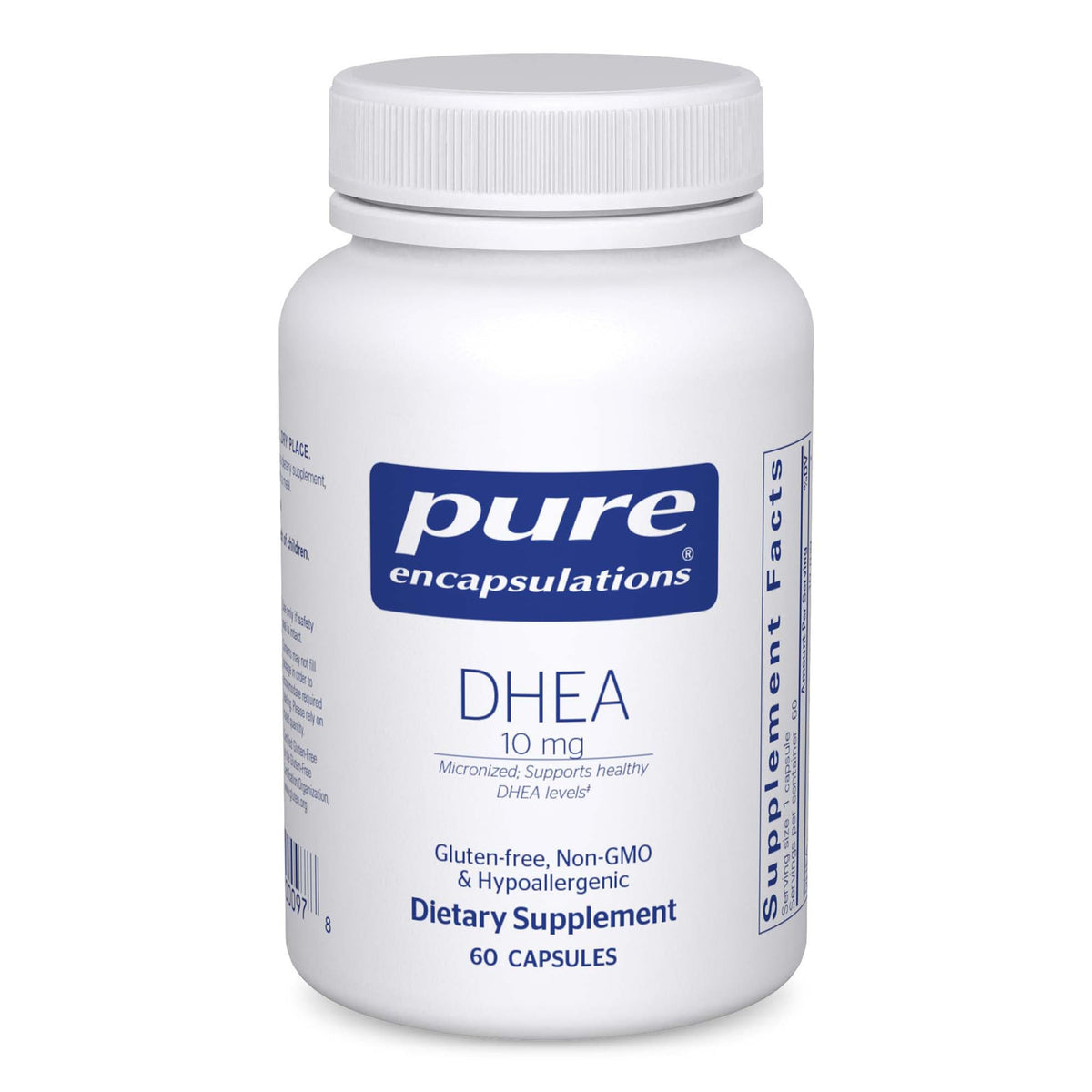 Pure Encapsulations DHEA 10 mg bottle with capsules for daily hormonal balance.